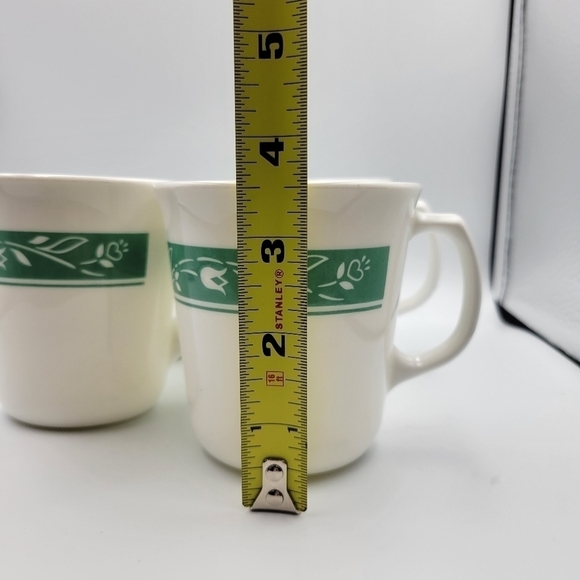 Lot/4 Corelle by Corning Mugs Cups LIZA Pattern White Floral on Green Band - Picture 3 of 4